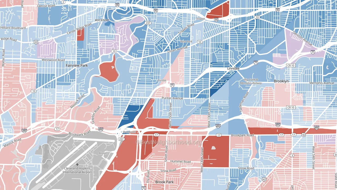 44135, OH block-group political-lean map