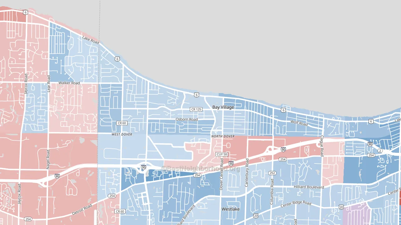 44140, OH block-group political-lean map