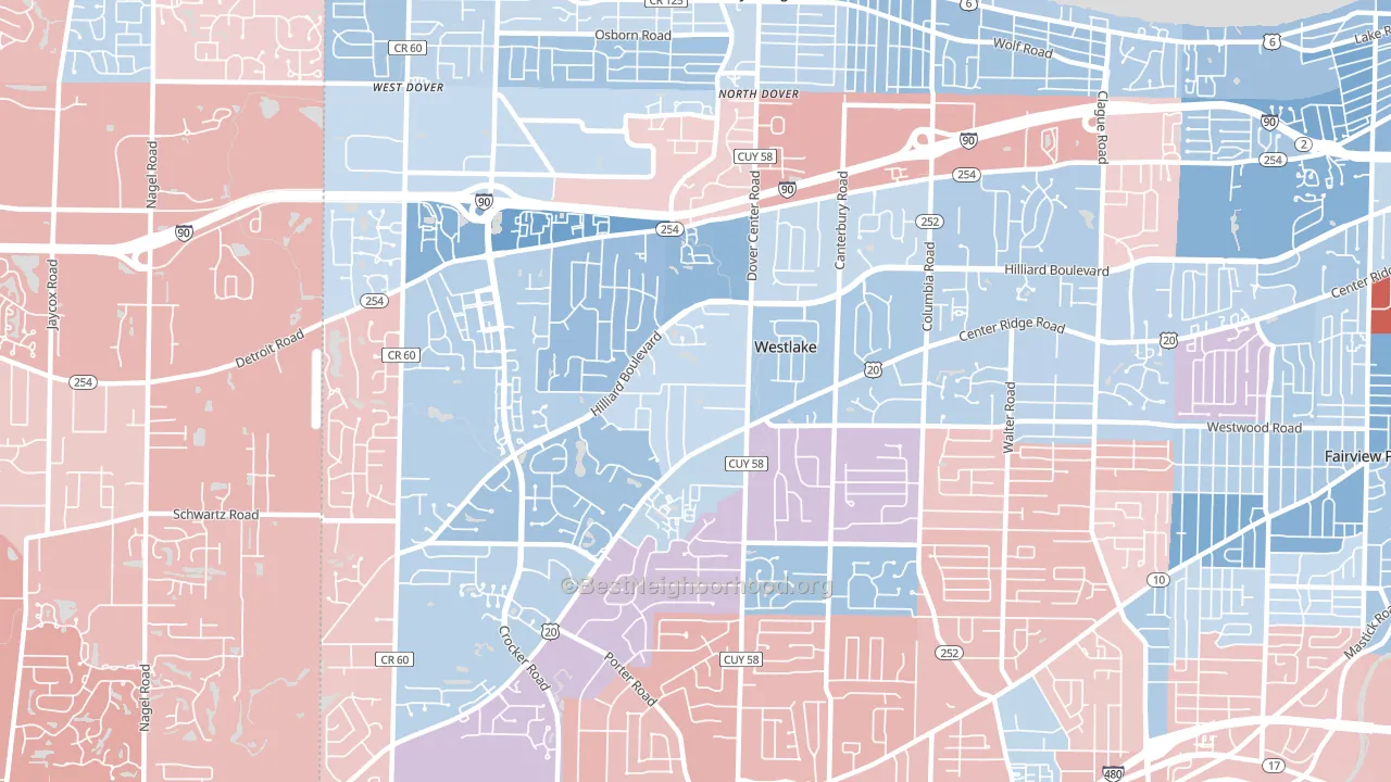 44145, OH block-group political-lean map