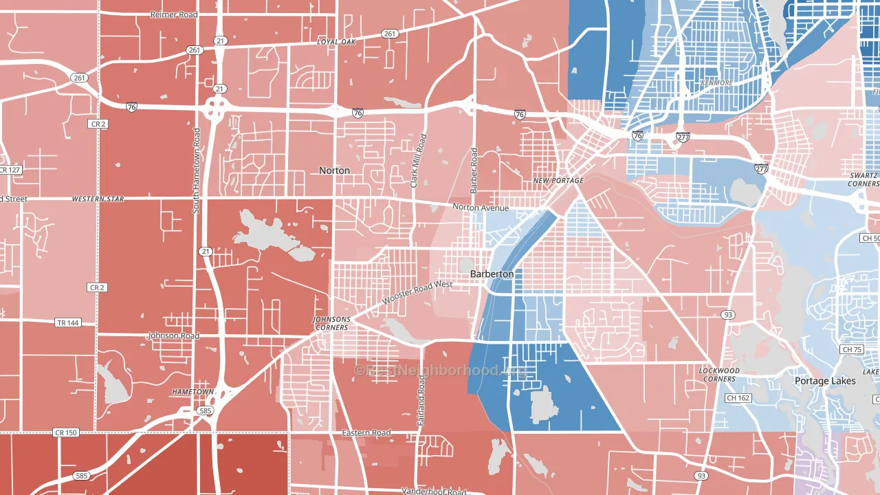 44203, OH block-group political-lean map