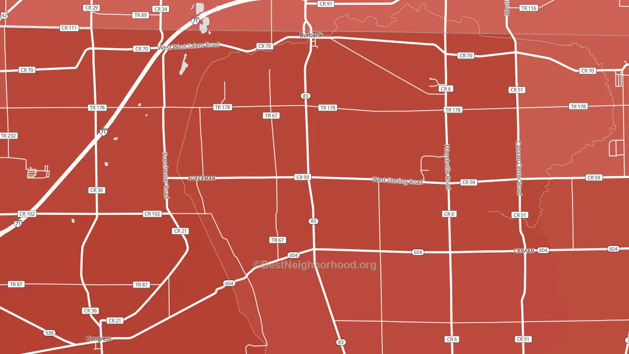 44214, OH block-group political-lean map