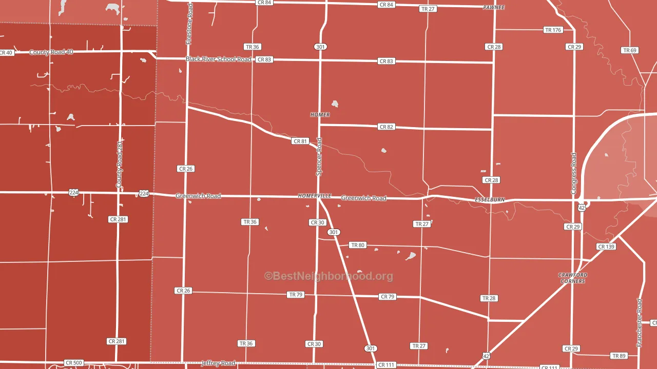 44235, OH block-group political-lean map