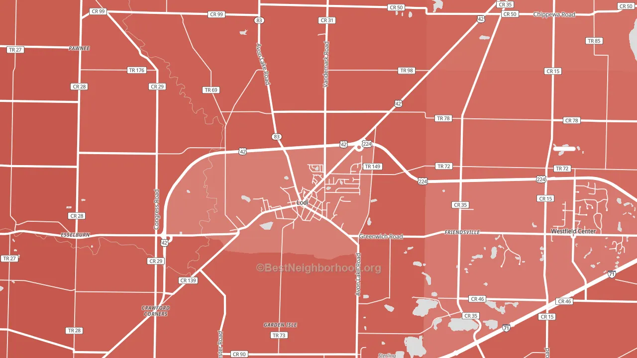 44254, OH block-group political-lean map