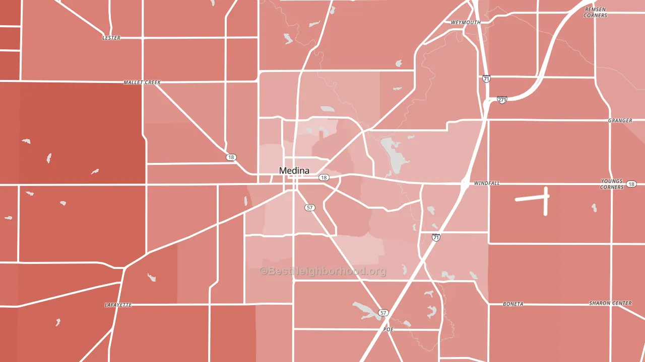 44256, OH block-group political-lean map