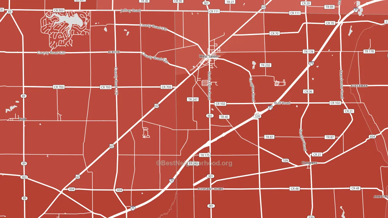 44287, OH block-group political-lean map