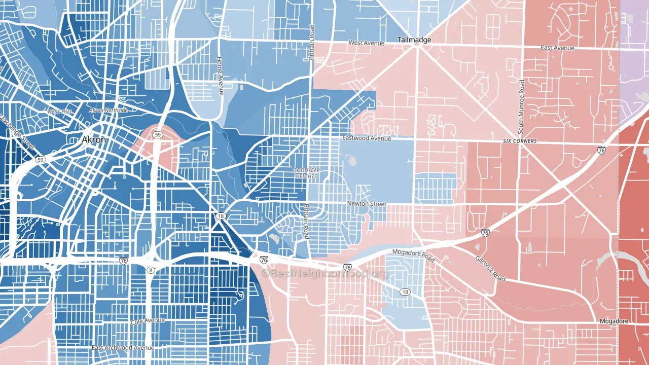 44305, OH block-group political-lean map