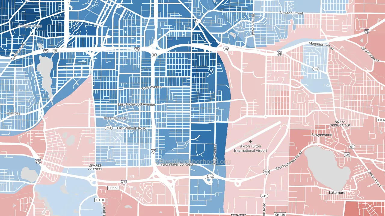 44306, OH block-group political-lean map