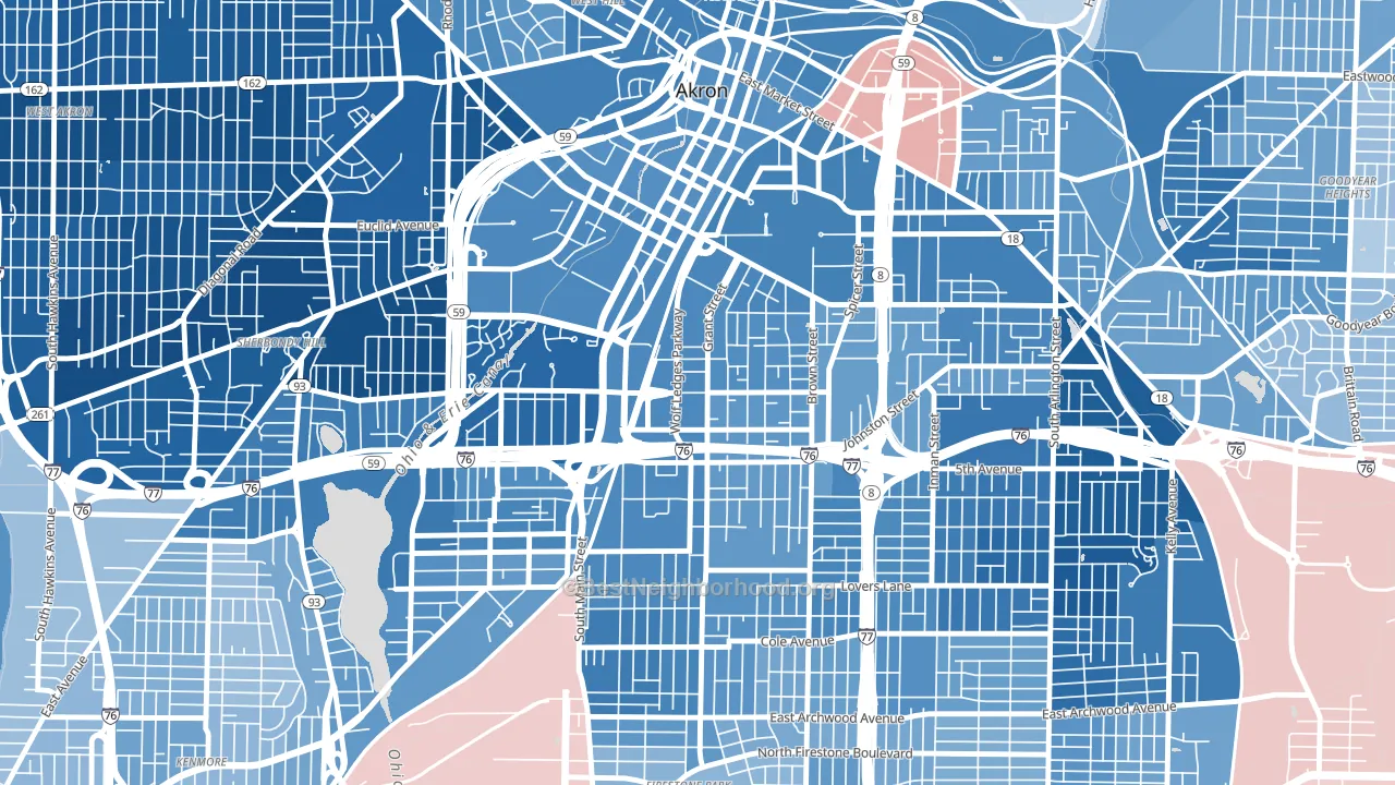 44311, OH block-group political-lean map