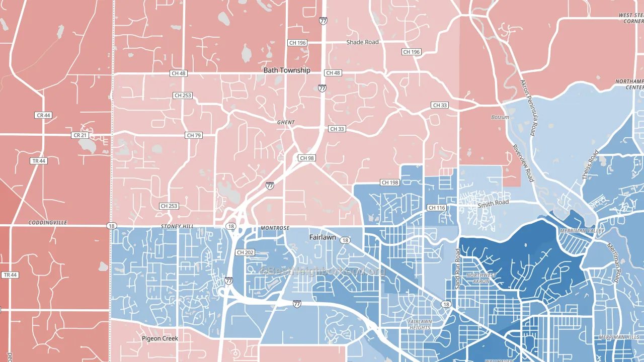 44333, OH block-group political-lean map