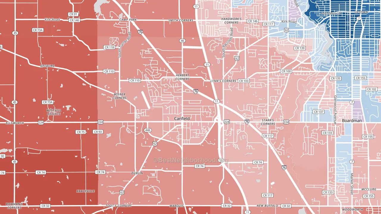 44406, OH block-group political-lean map