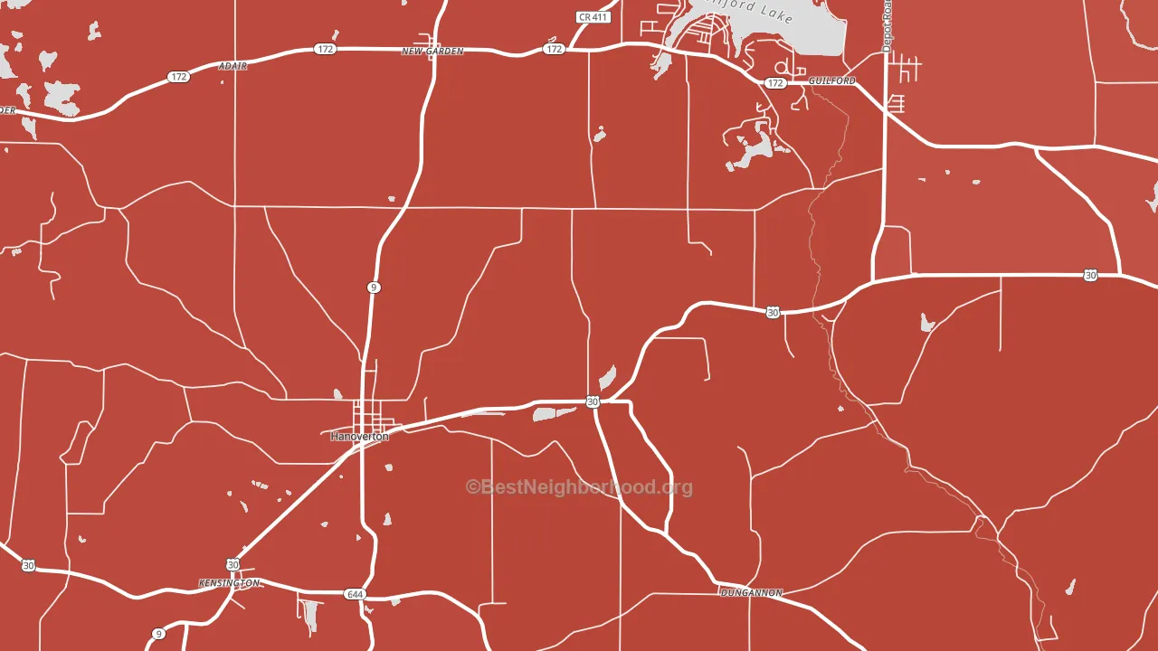 44423, OH block-group political-lean map