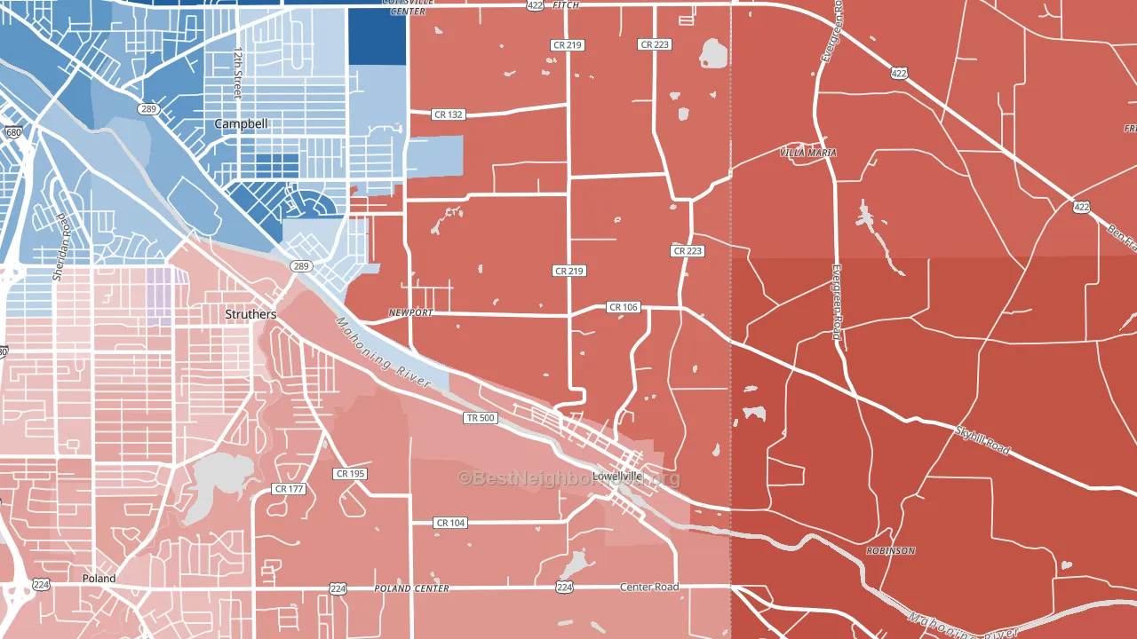 44436, OH block-group political-lean map
