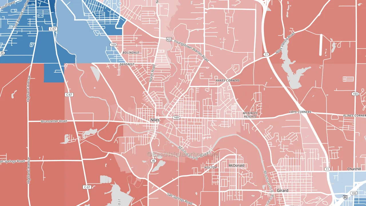 44446, OH block-group political-lean map