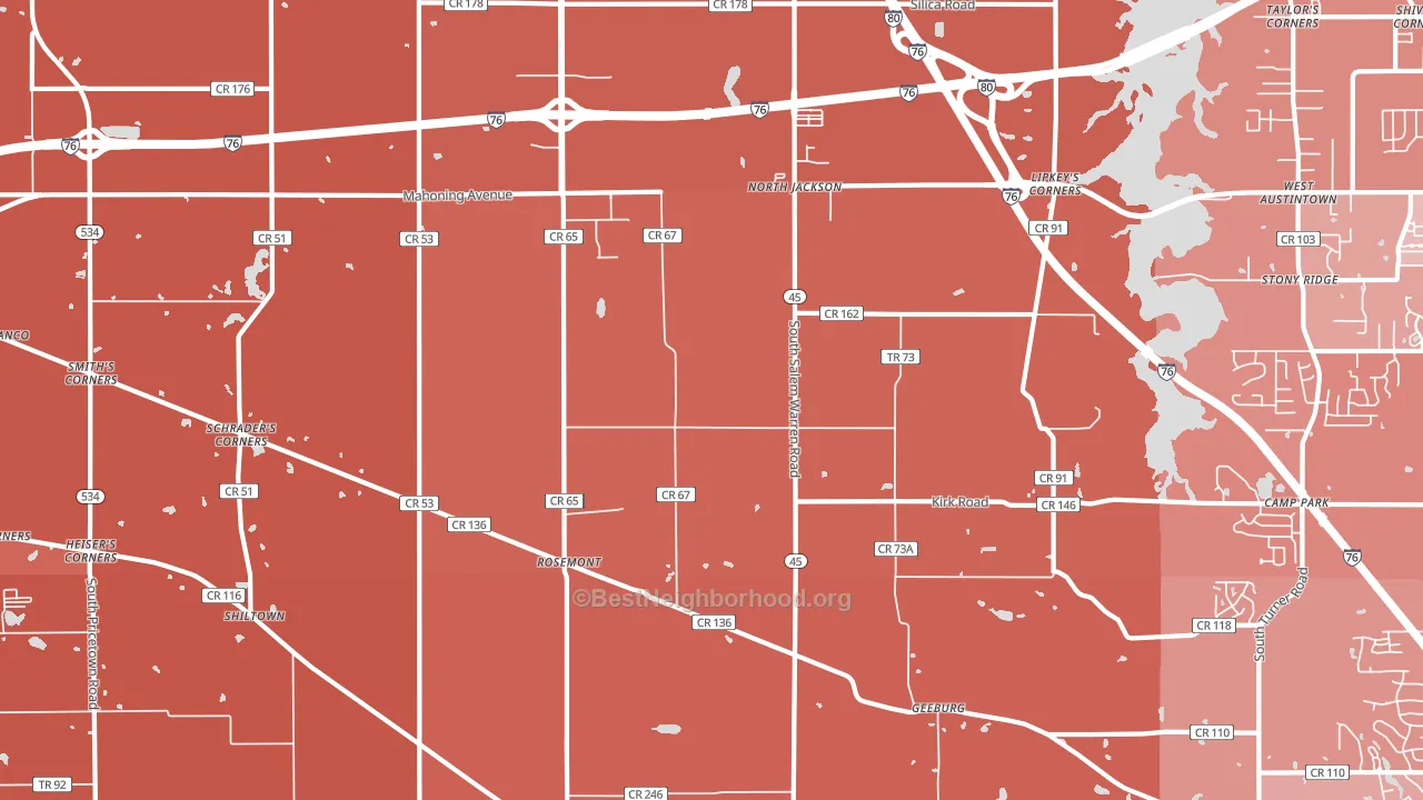 44451, OH block-group political-lean map