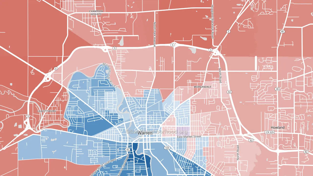 44483, OH block-group political-lean map