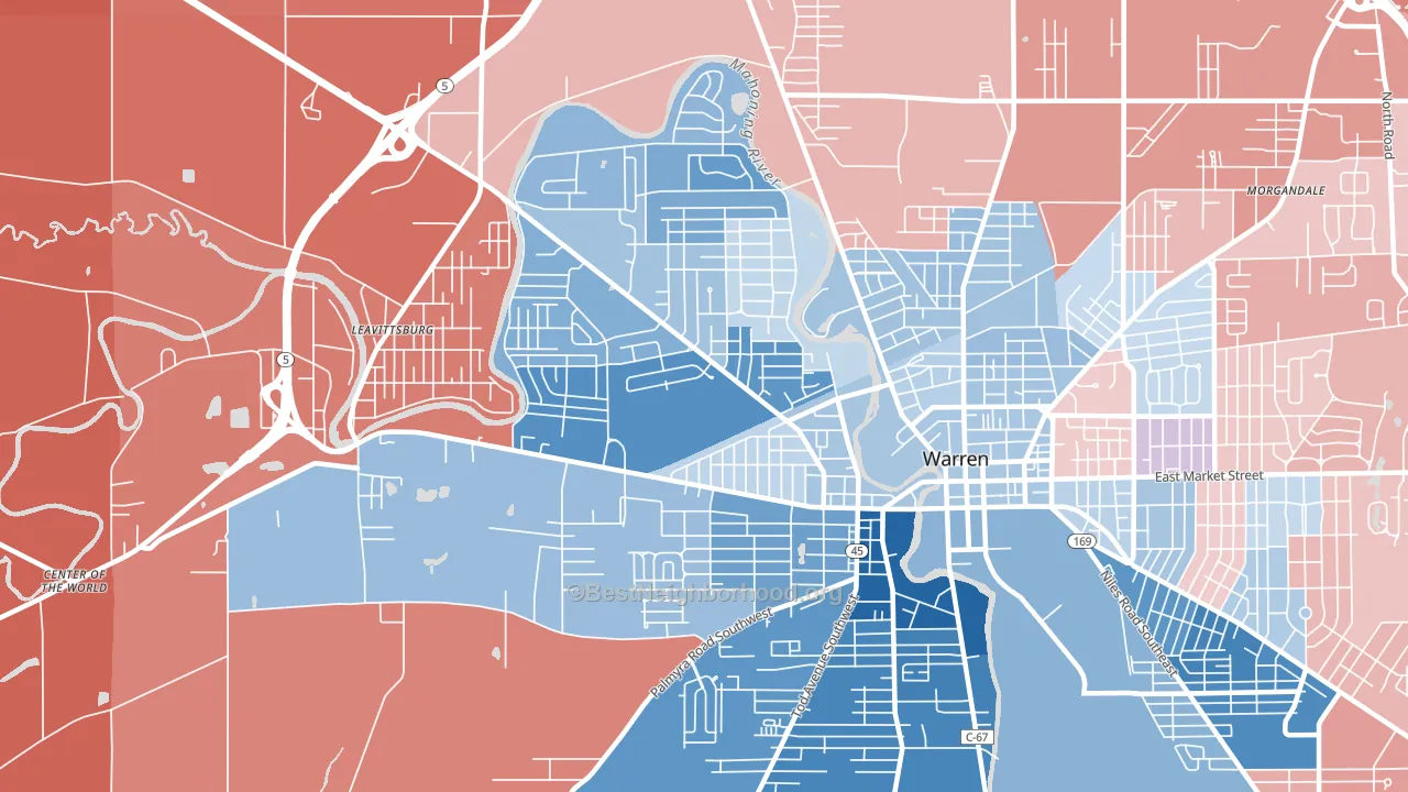 44485, OH block-group political-lean map