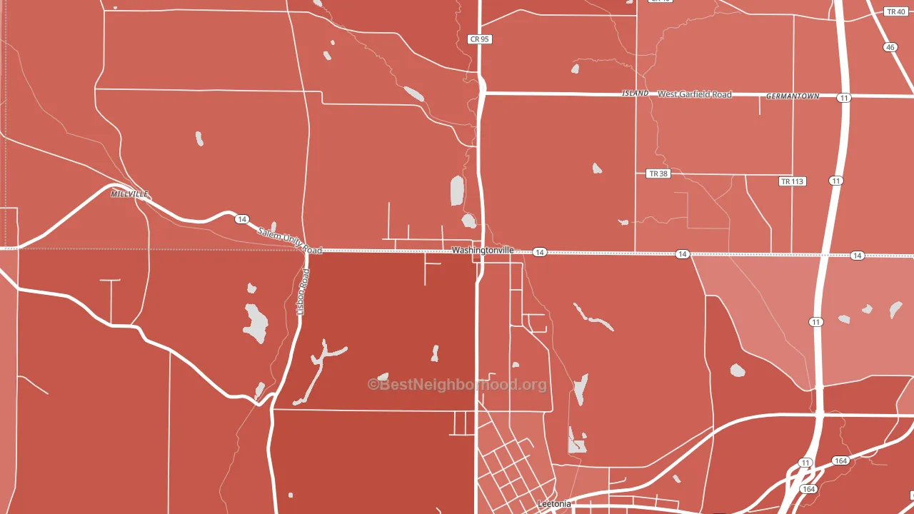 44490, OH block-group political-lean map