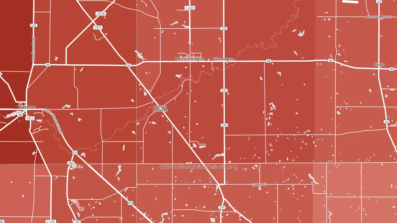 44491, OH block-group political-lean map