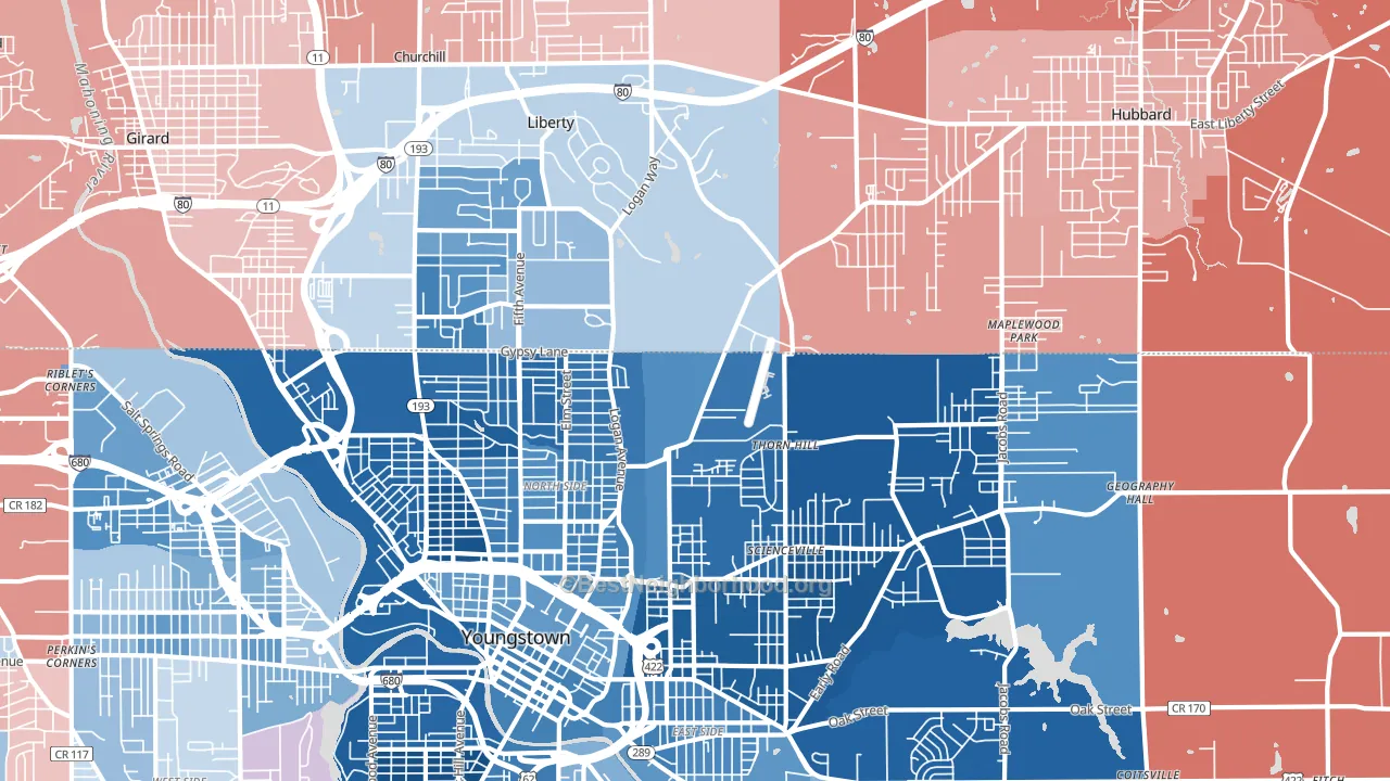 44505, OH block-group political-lean map