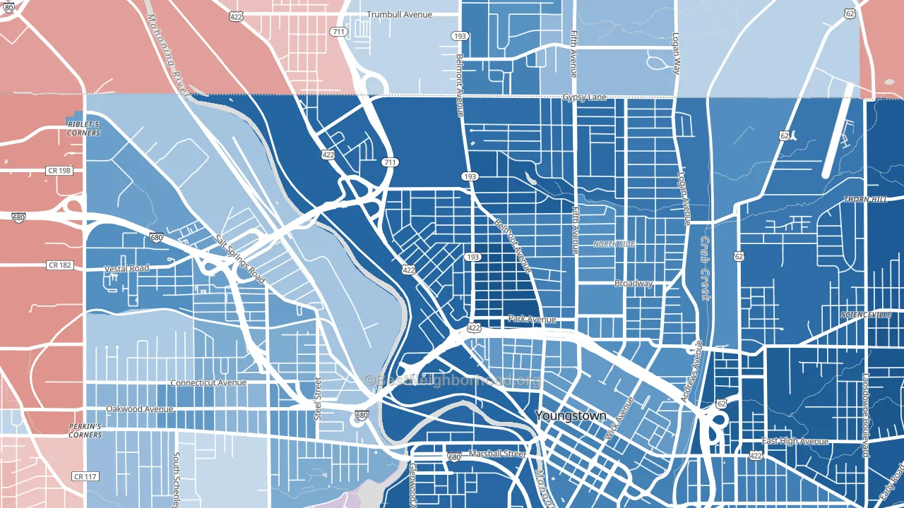 44510, OH block-group political-lean map