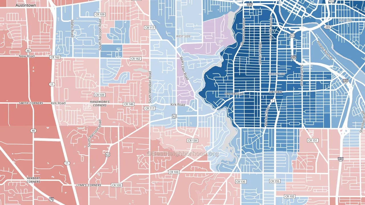 44511, OH block-group political-lean map