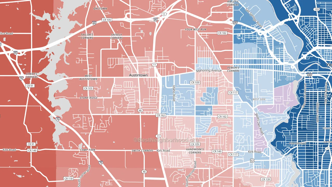 44515, OH block-group political-lean map