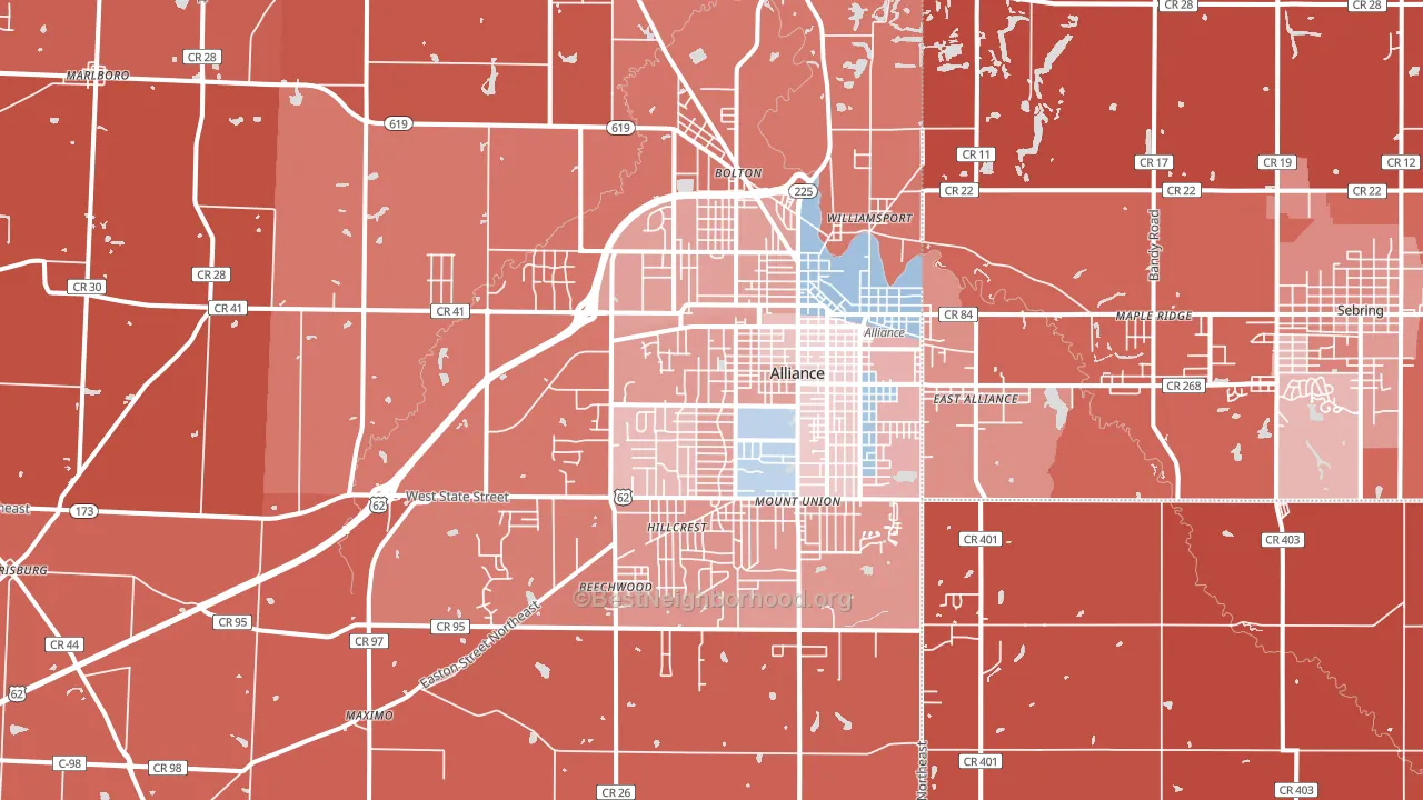 44601, OH block-group political-lean map
