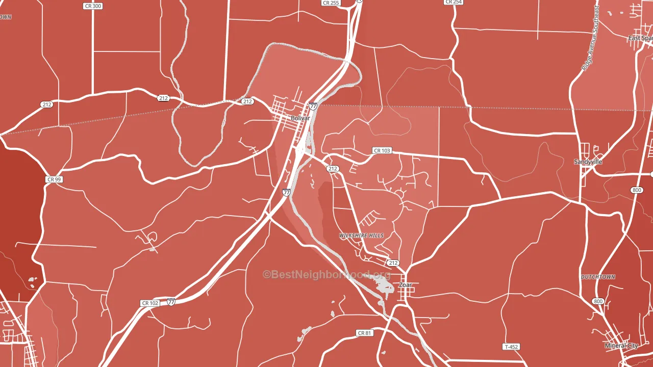 44612, OH block-group political-lean map