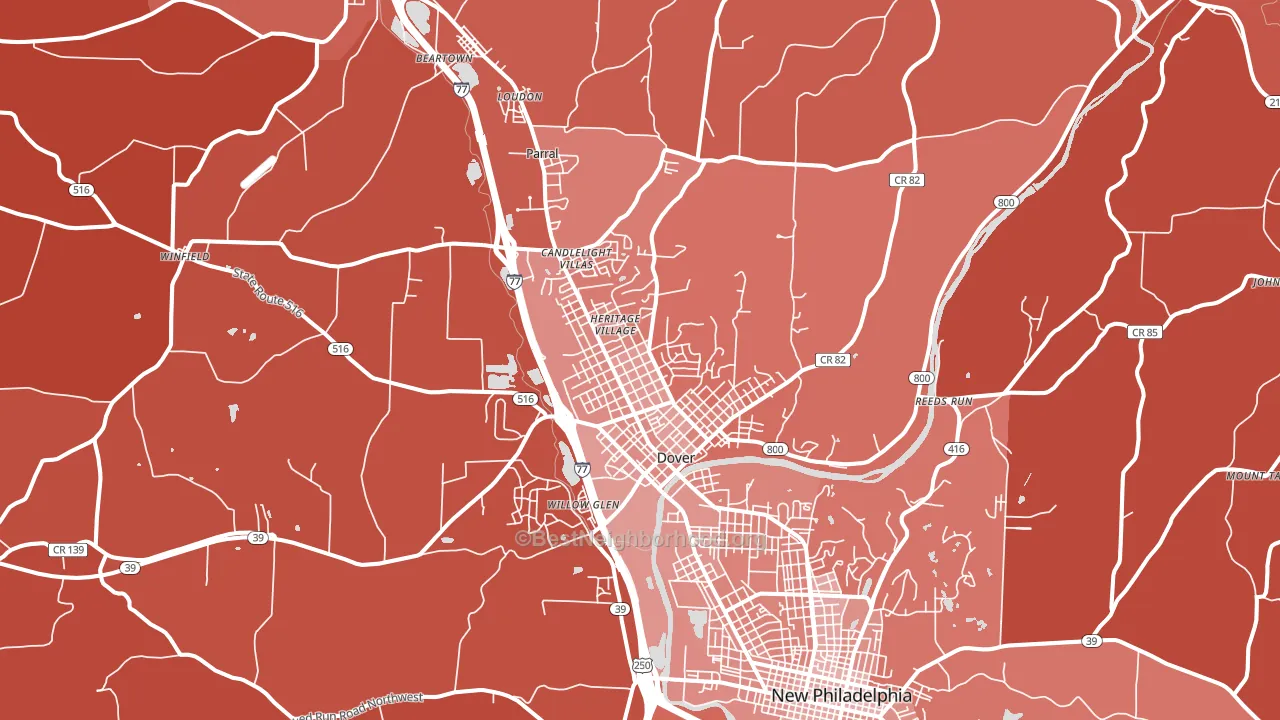 44622, OH block-group political-lean map