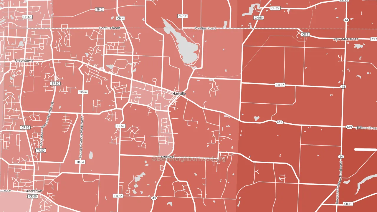 44632, OH block-group political-lean map