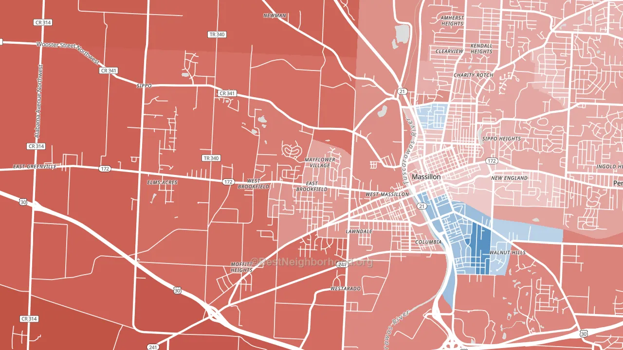 44647, OH block-group political-lean map