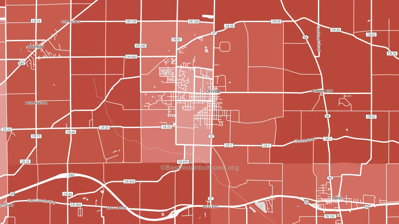44667, OH block-group political-lean map