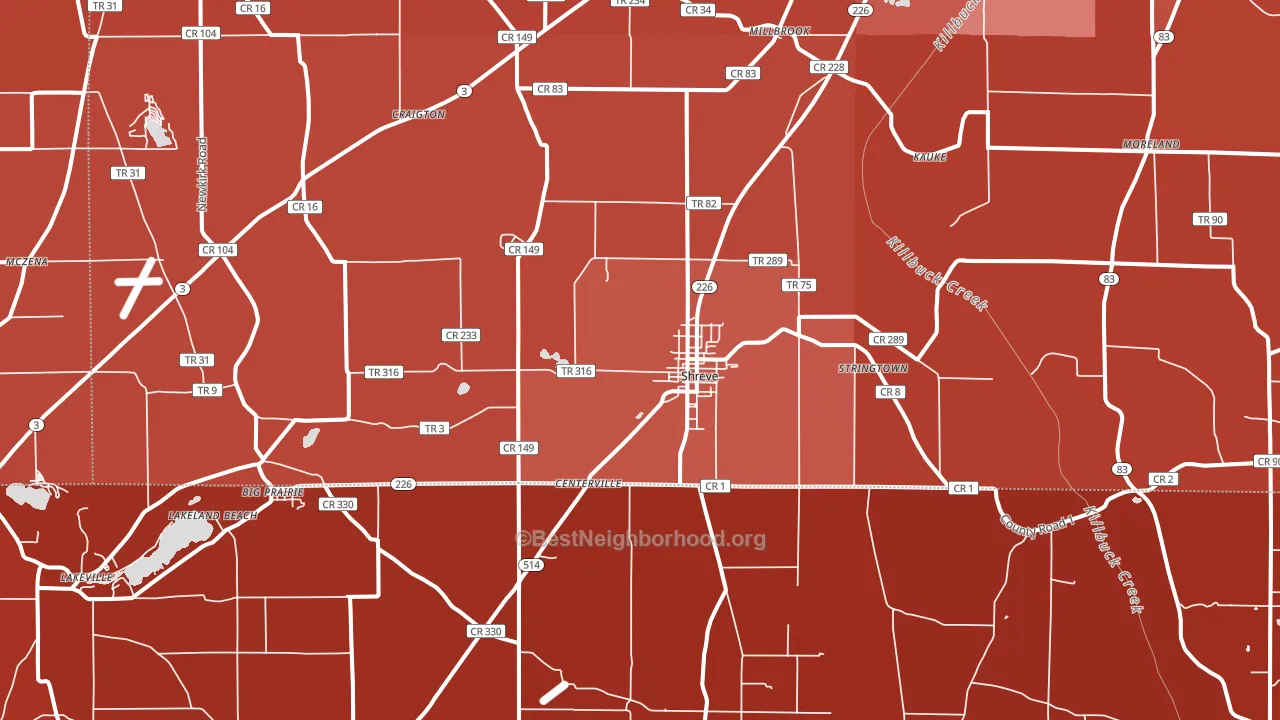 44676, OH block-group political-lean map