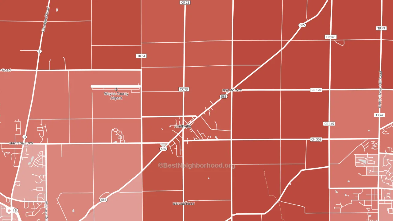 44677, OH block-group political-lean map