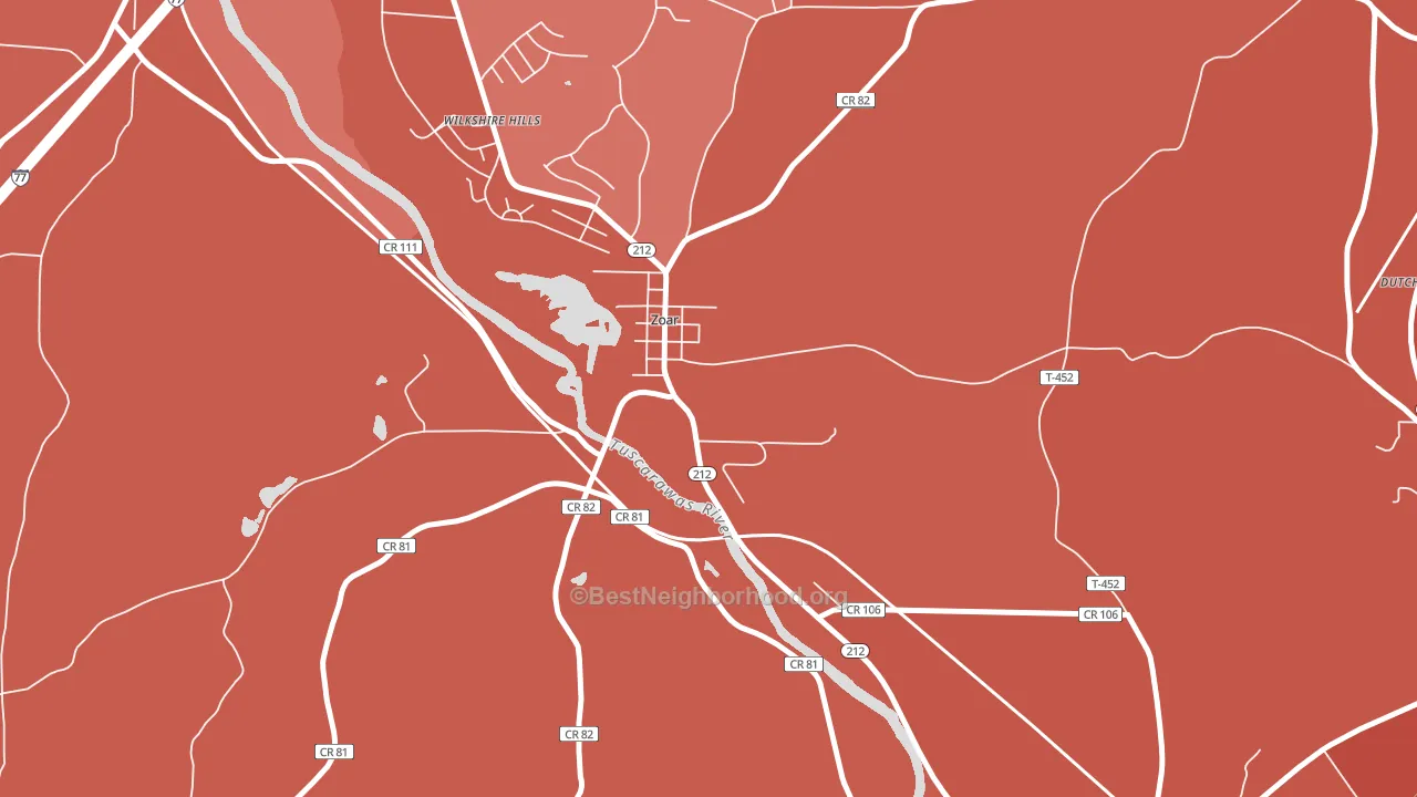 44697, OH block-group political-lean map