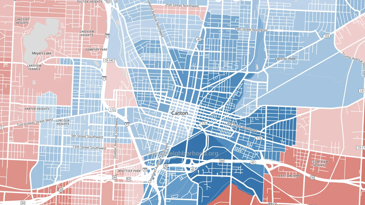 44702, OH block-group political-lean map