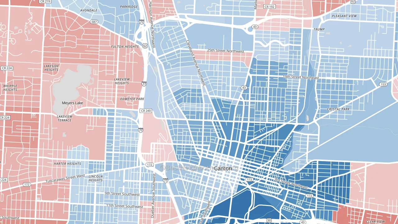44703, OH block-group political-lean map