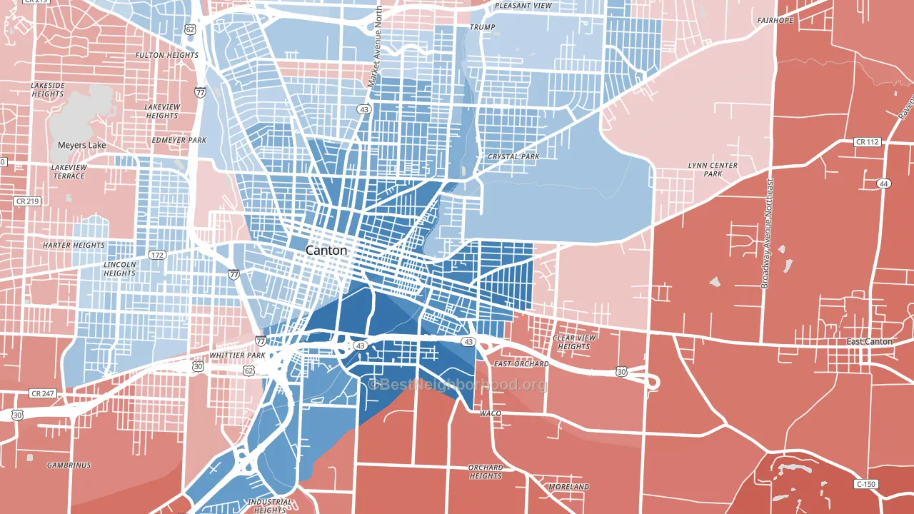 44704, OH block-group political-lean map