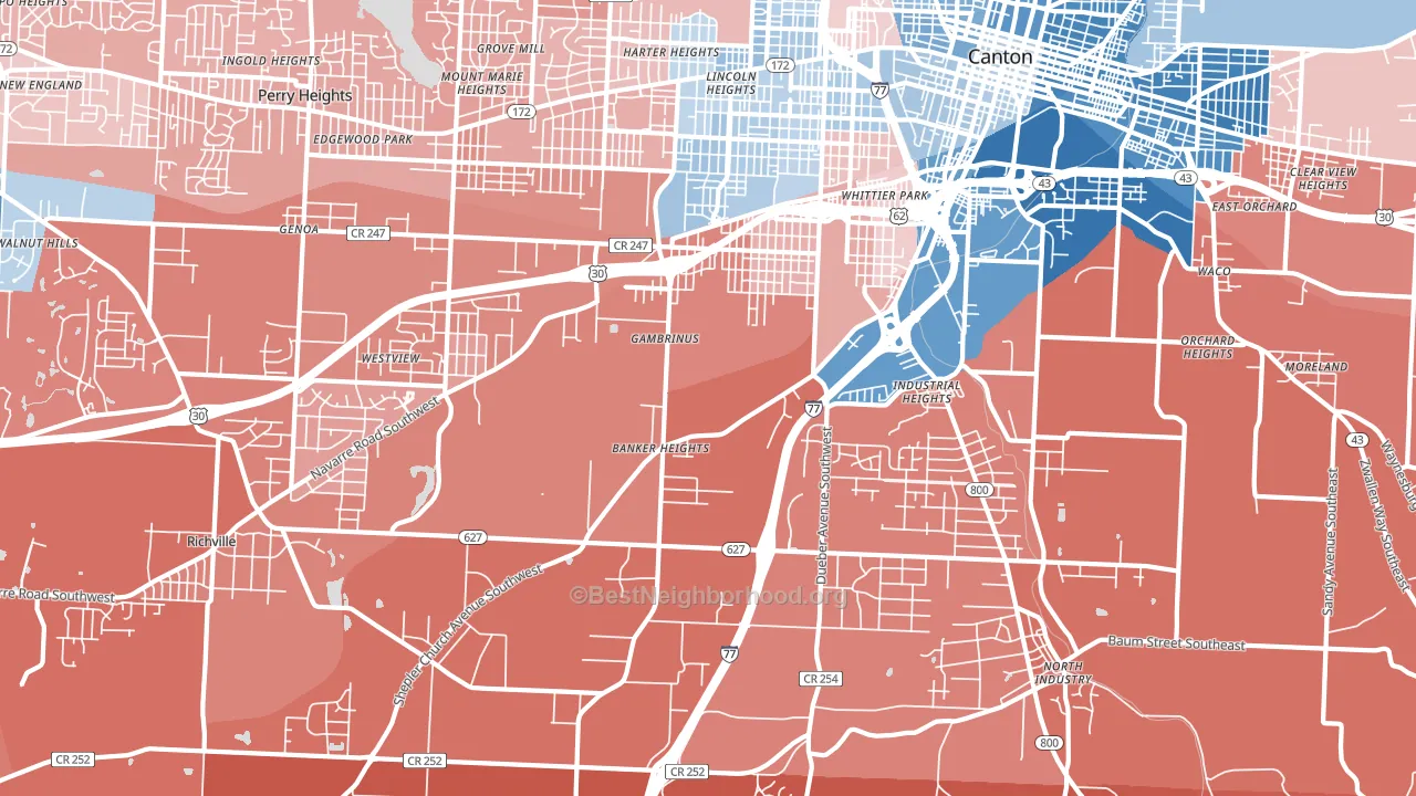 44706, OH block-group political-lean map