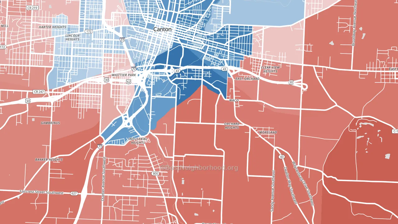 44707, OH block-group political-lean map
