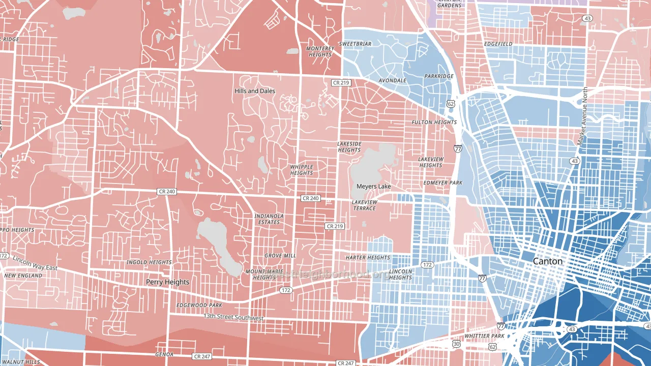 44708, OH block-group political-lean map