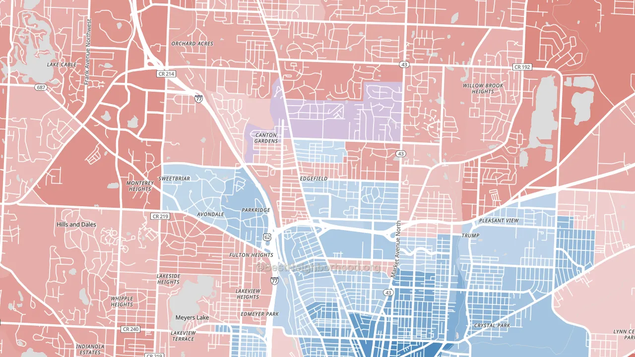 44709, OH block-group political-lean map