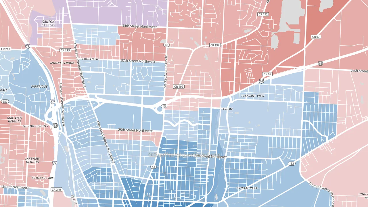 44714, OH block-group political-lean map