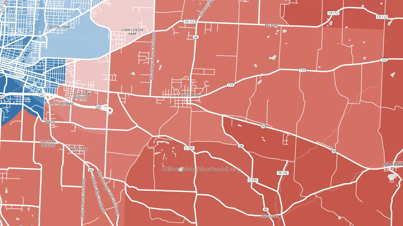 44730, OH block-group political-lean map