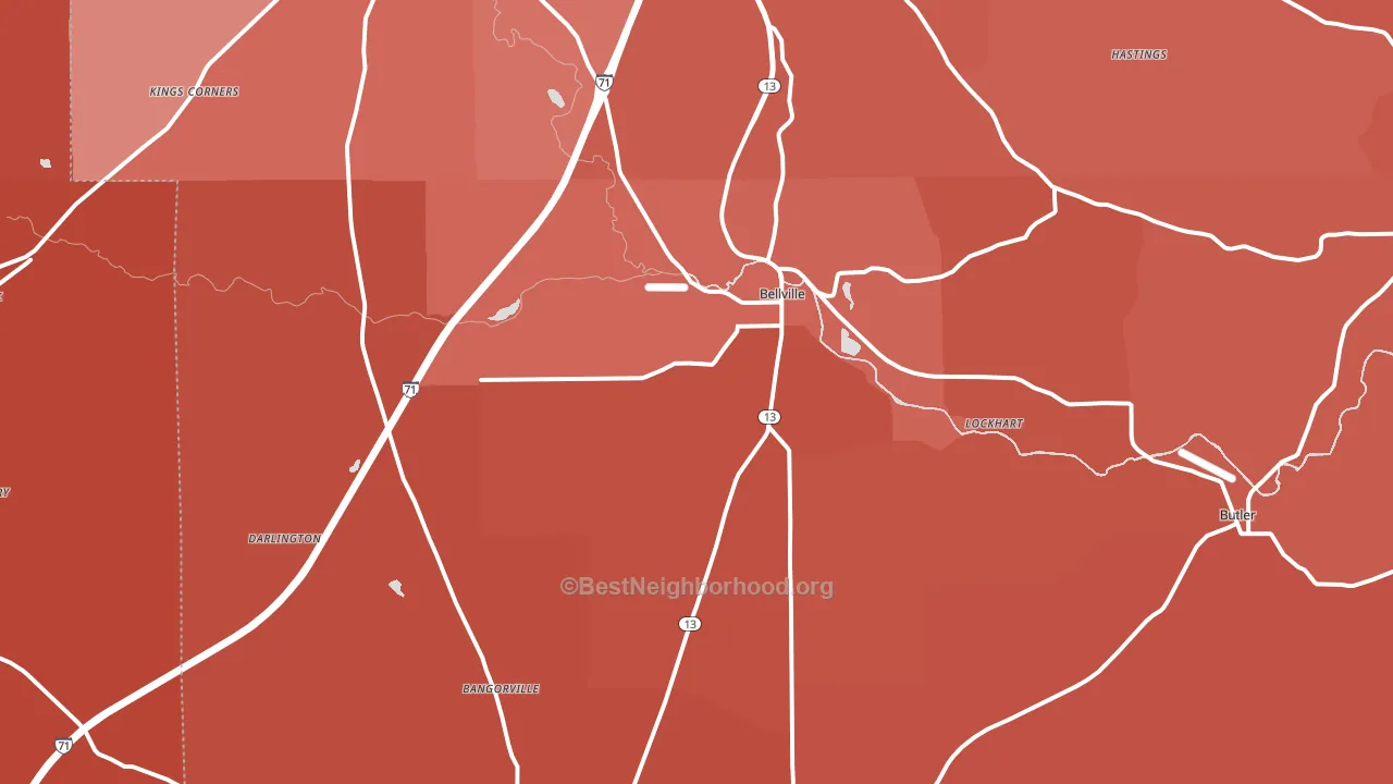 44813, OH block-group political-lean map