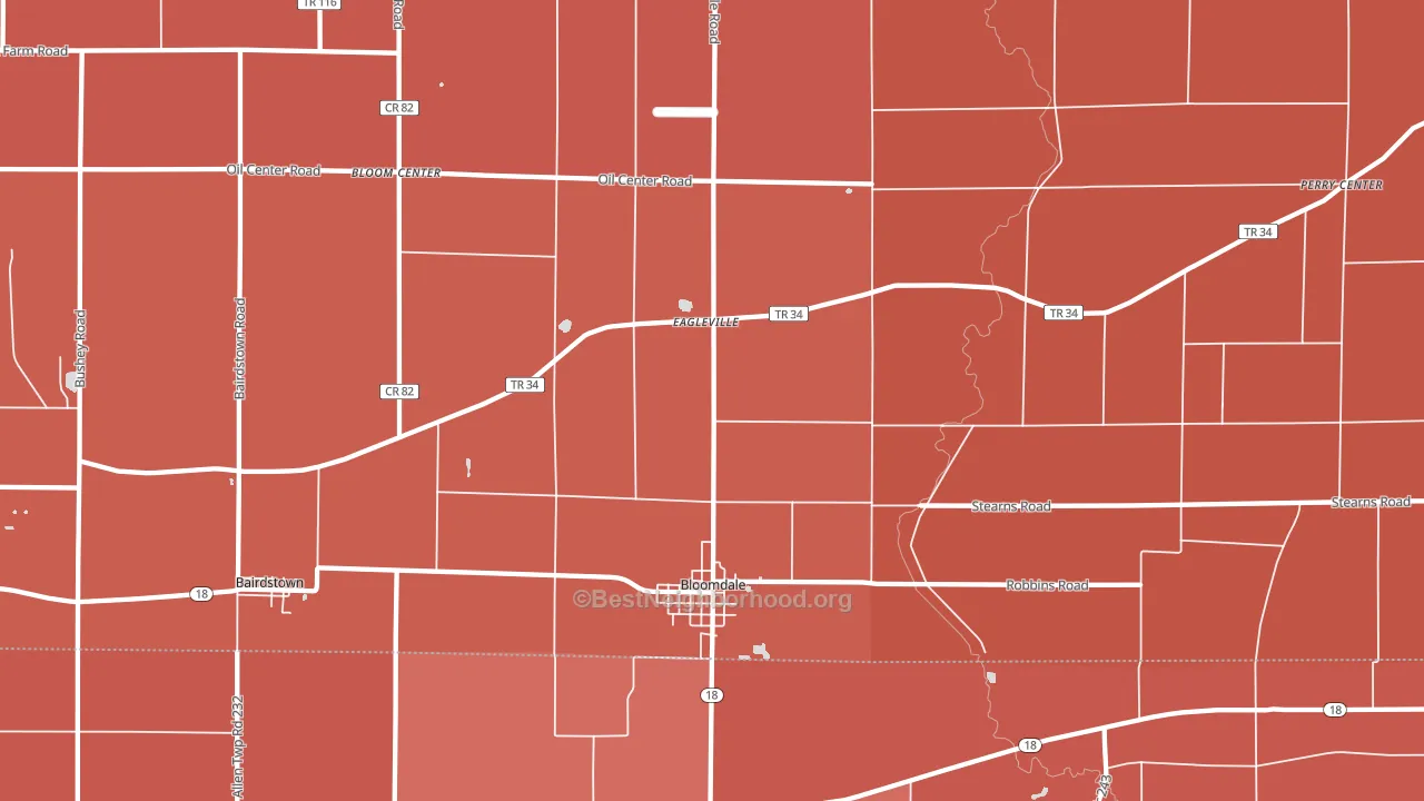 44817, OH block-group political-lean map
