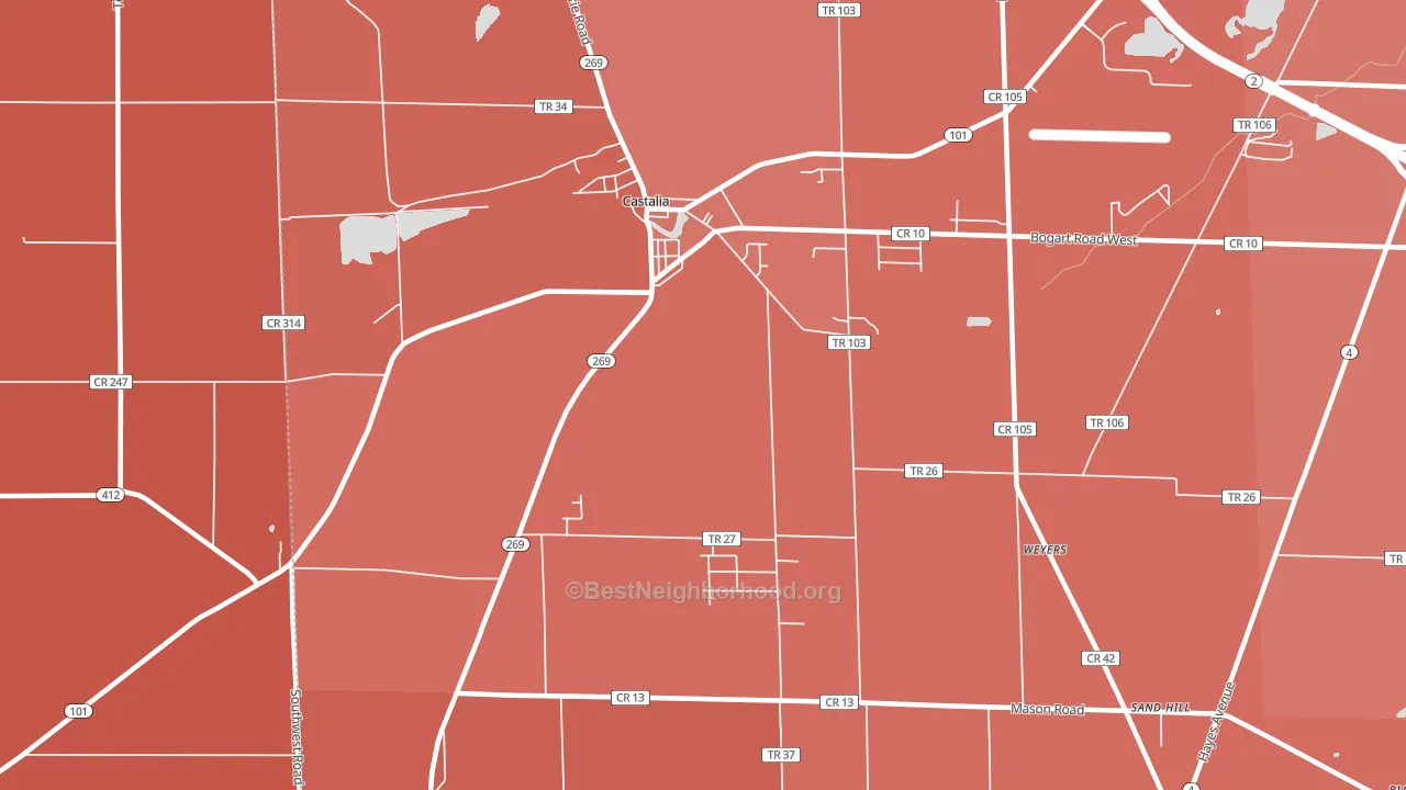 44824, OH block-group political-lean map