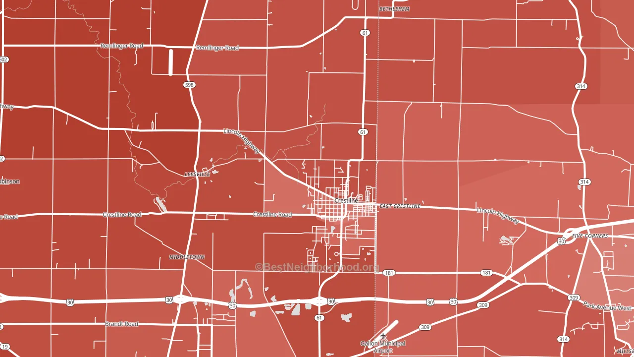 44827, OH block-group political-lean map