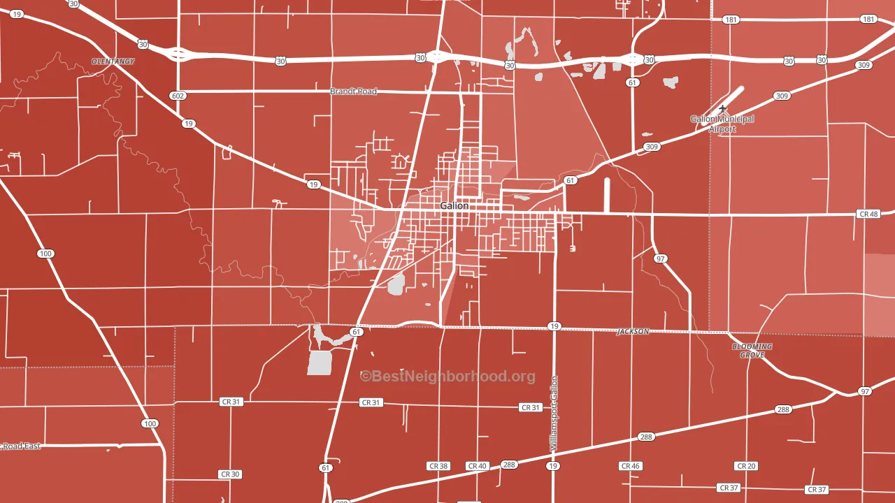 44833, OH block-group political-lean map