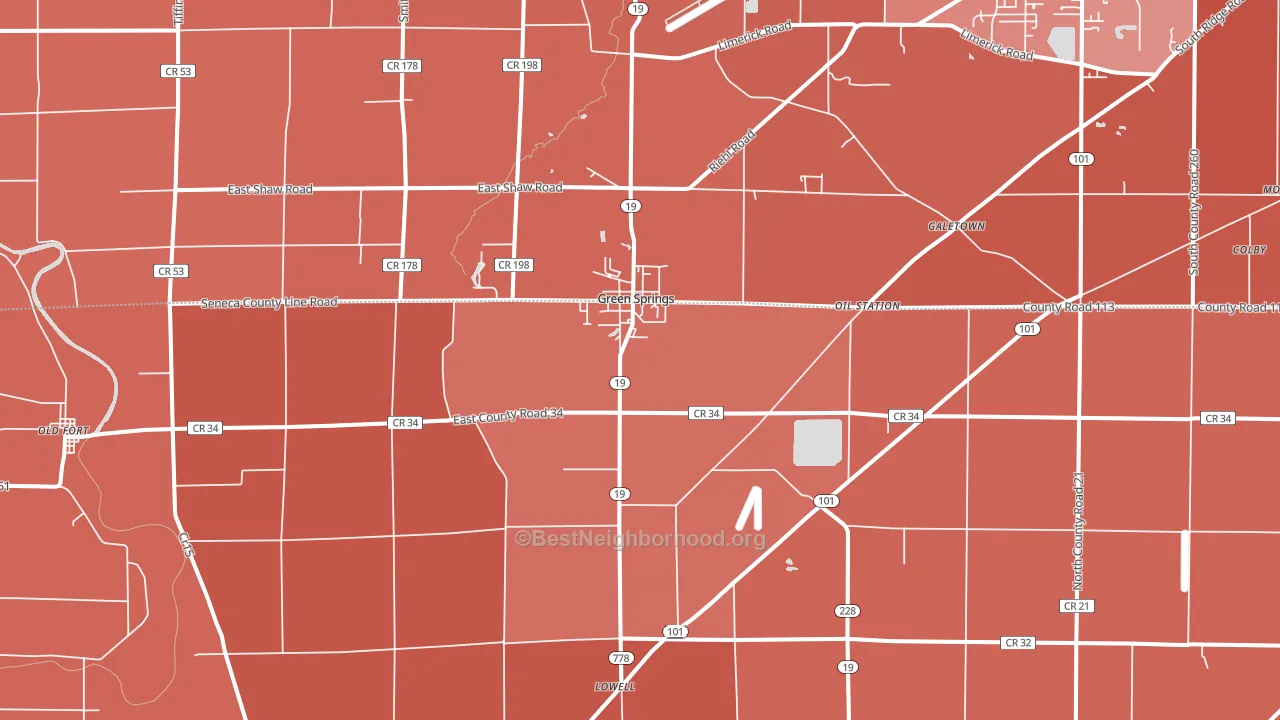 44836, OH block-group political-lean map
